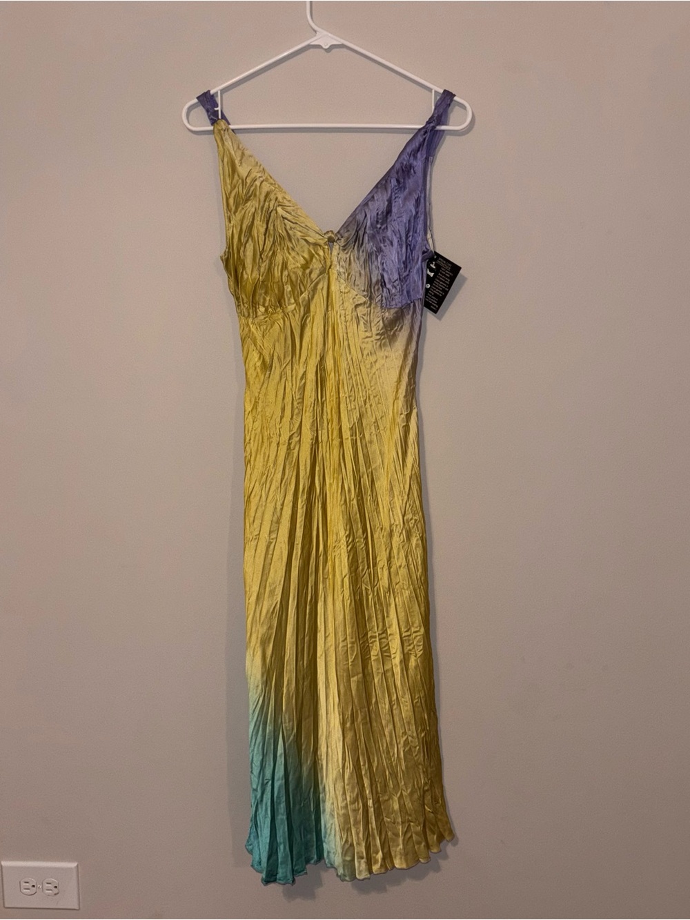 Newport News Silk Yellow to Purple Ombre Maxi Slip Dress with Aqua Hem